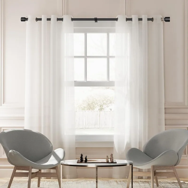 قضيب ستارة أسود غير لامع مقاس 1 بوصة، قابل للتعديل 30-144 بوصة، قضيب طويل جدًا عالي التحمل للنوافذ الكبيرة، عبوة واحدة، تصميم الربط