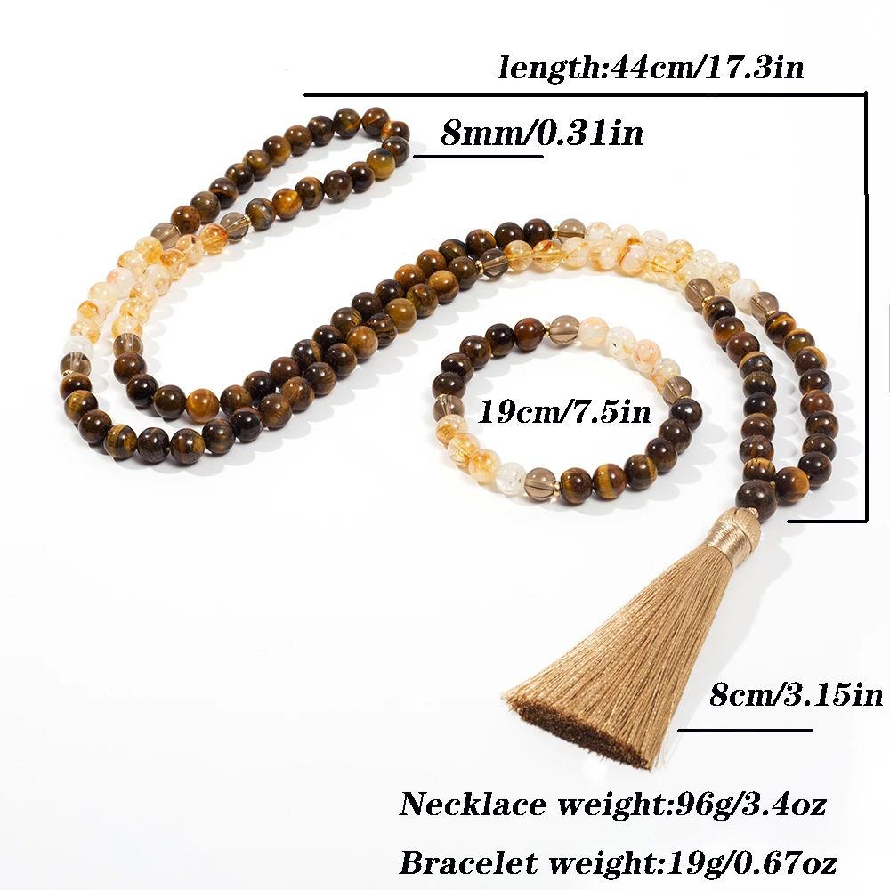 8mm Citrine Yellow Tiger Eye Beads 108 Mala Necklace Meditation Prayer Jewelry Japamala Set Rosary view 3