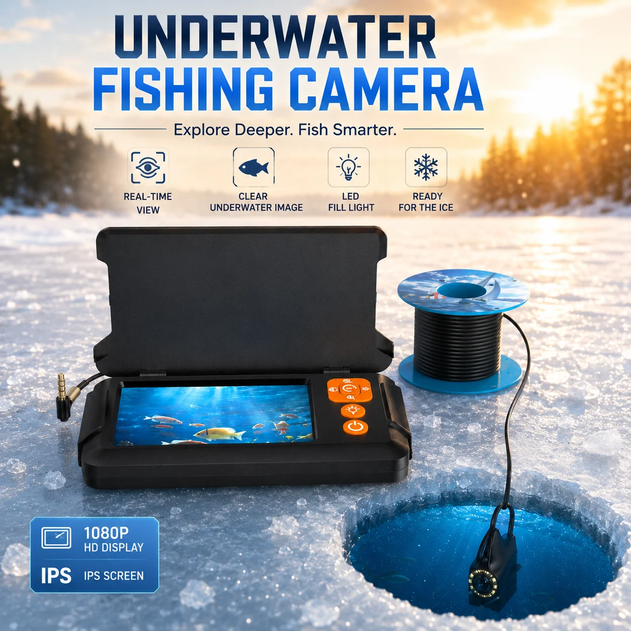 Fish Finder Underwater Camera 1080P HD Monitor Night Vision Depth Finder Sonar Portable Ice Lake Sea Boat Fishing Rechargeable