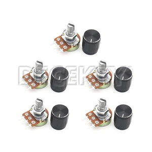 5 Set Wh148 15mm 3 -pin linear potentiometer 1k 2k 5k 10k 20k 50k 100k 250k 1m with potentiometer kit with black aluminum alloy button lid 10 Main Sales Potentiometer 10K - №9