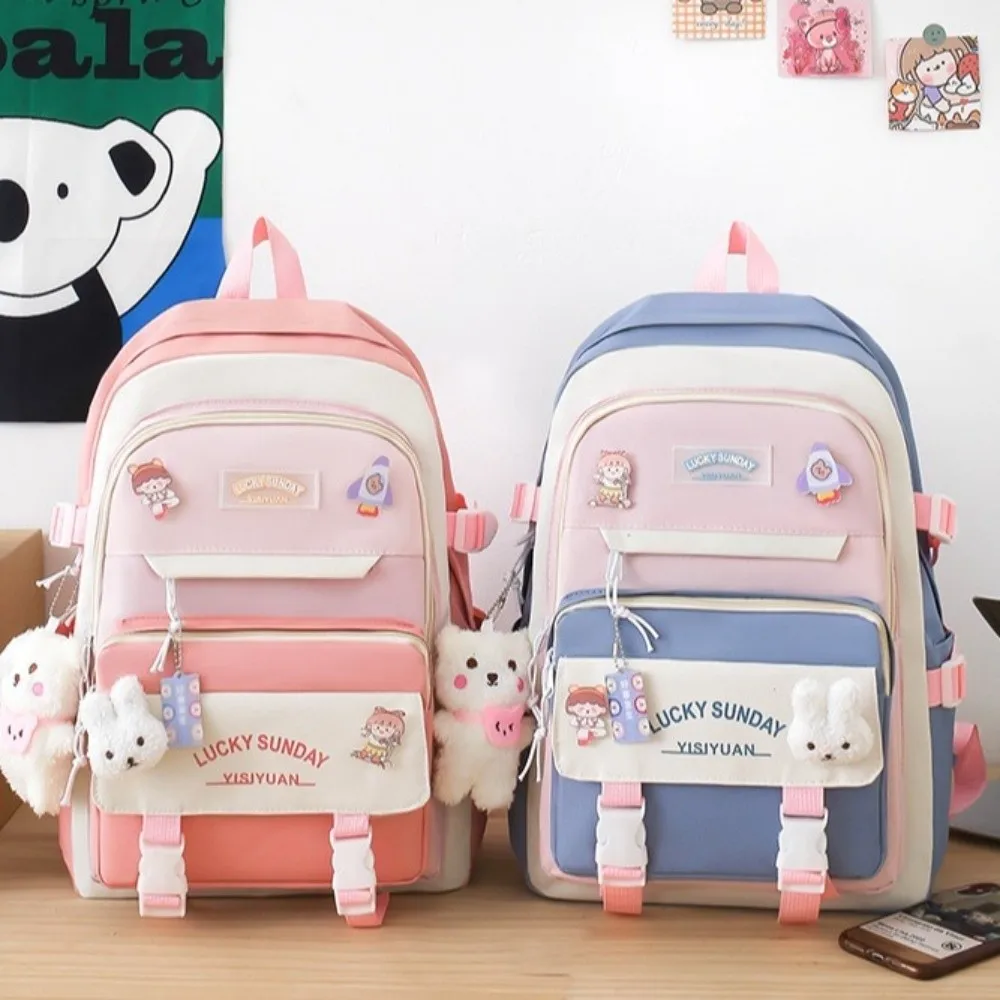 5 Pcs New Large Capacity Backpack Set Multifunctional Buckle Student Schoolbag Breathable Coin Purse School
