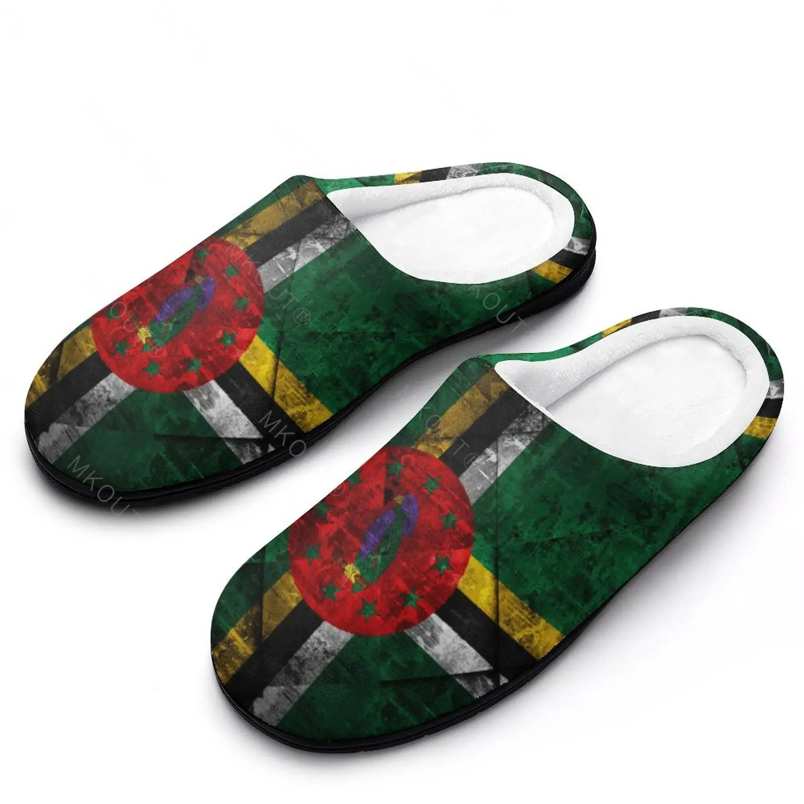 Winter Warm Slippers Dominica Flag (9) Men Women Cotton Slides Non-Slip Couple Home  Flat Loafer Flip-flopAnime Shoes