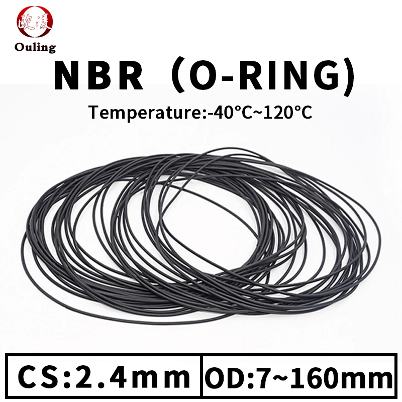 

NBR O Ring Seal Gasket Thickness CS2.4mm OD6-160 Oil and Wear Resistant Automobile Petrol Nitrile Rubber O-Ring Waterproof Black