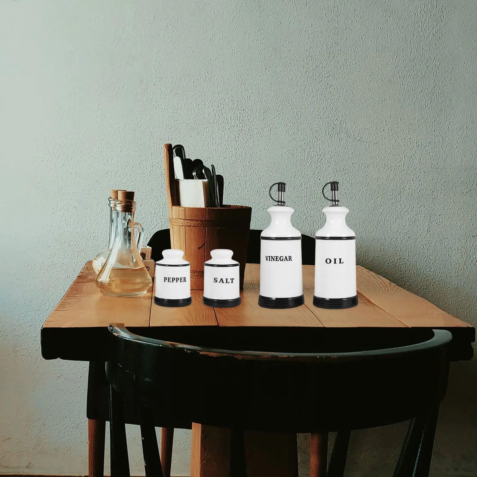 

4Pcs Ceramic Condiment Jar Set Creative Vinegar Oil Salt Pepper Dispenser Kitchen Storage Container for Home Restaurant Use