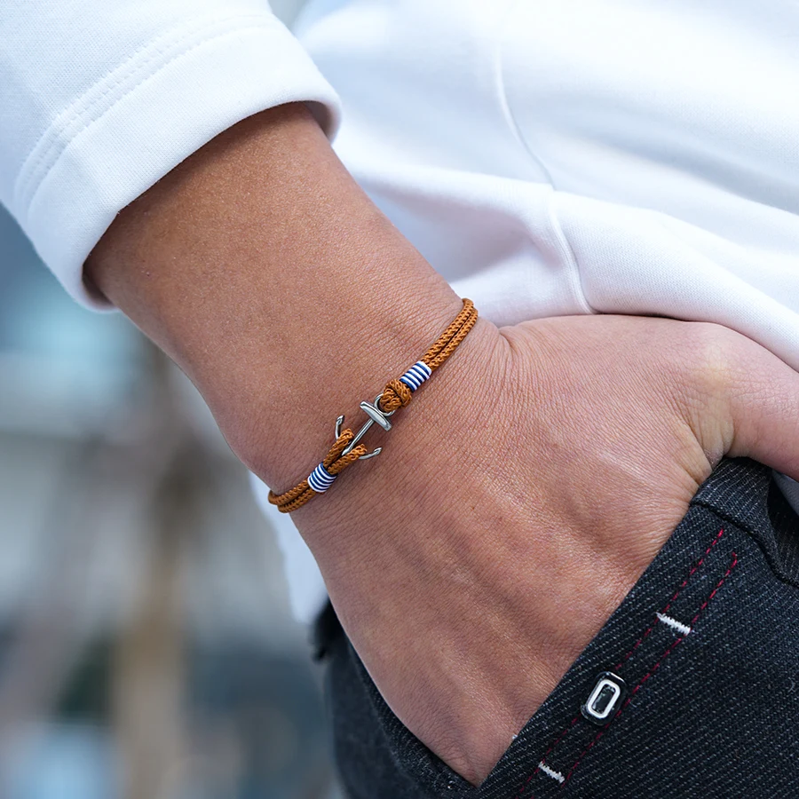 Stylish Stainless Steel Anchor Bracelet For Men Premium Selected 2mm Braided Cord 5 Color Options Street Casual Versatile Joias