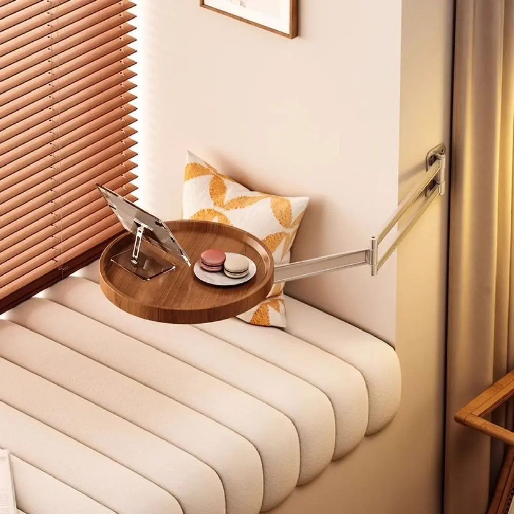 Wall Mounted Foldable Small Tea Round Tables Space Saving Flexible Bedside Storage Rack Multi-Purpose Easy To Install