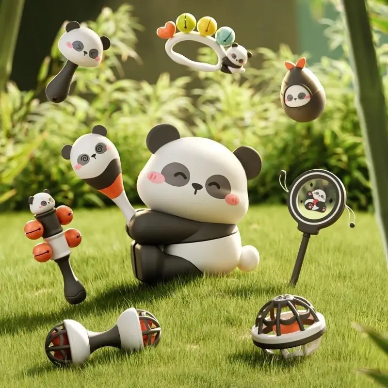 H55B Aprendizaje temprano Panda sonajero para bebés 0-3 Months Maracas sensoriales para mejora las ocular