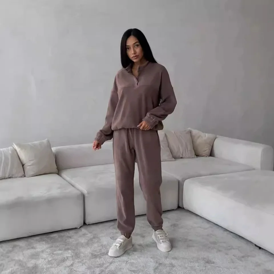 

2026 New Women's Sport Pant Sets Fleece Hoodie Sweatpants Set Solid Color Casual Loose 2 Piece Set Fit No Hood Tracksuit Outfit