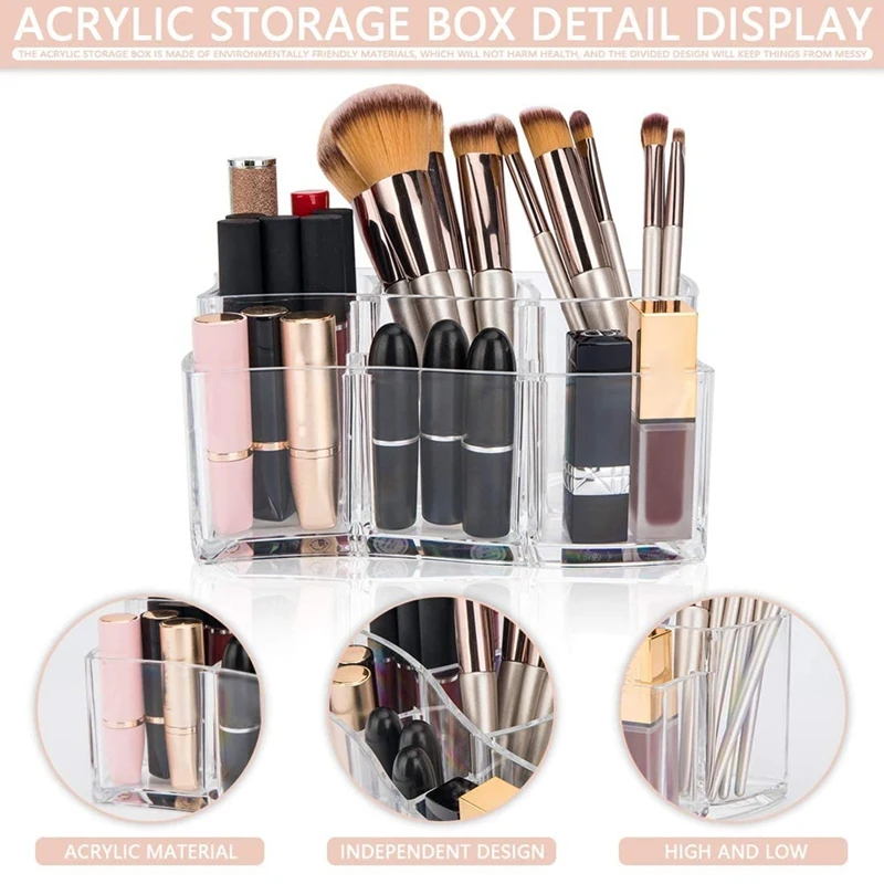 Cosmetic Organizer, Make-Up Storage Crystal Clear Cosmetic Brush Cosmetic Storage Container Jewelry Box