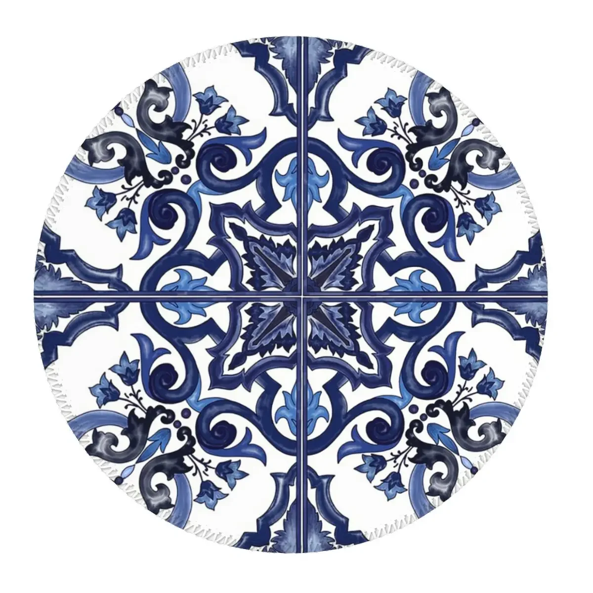 Blue Ornate Floral Mediterranean Sicilian Tile Round Mouse Pad Computer Keyboard Mouse Mat Gamer PC Desk Mat Office Table Mats