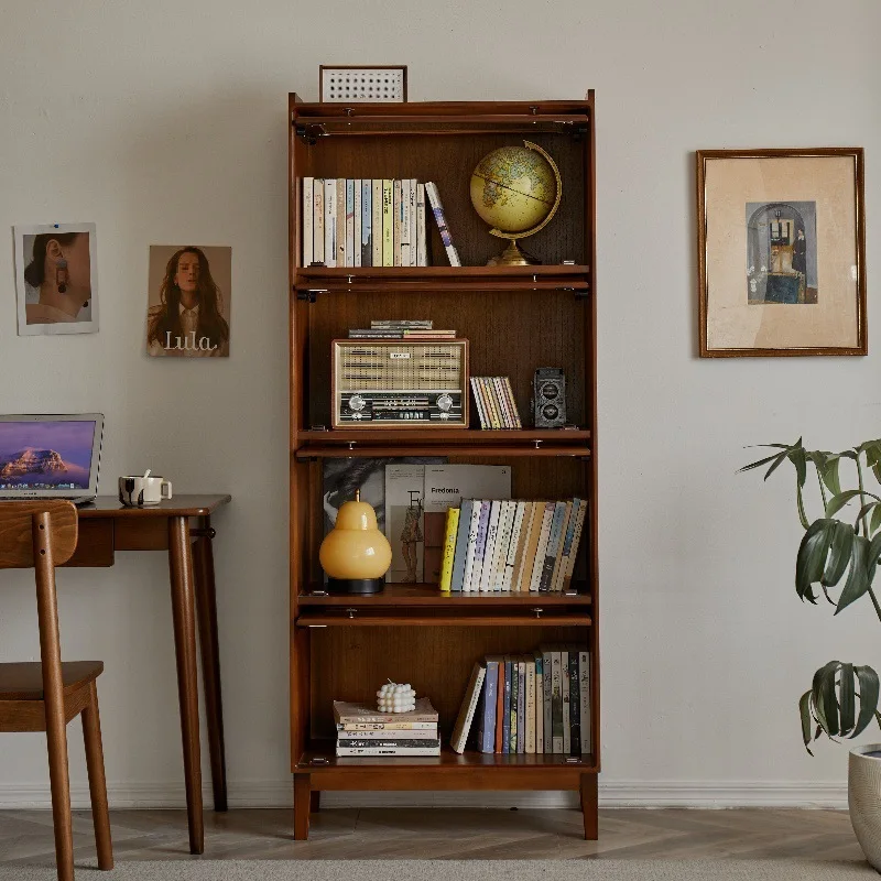 Estante infantil de madeira maciça, armário integrado contra a parede, estante com porta de vidro multicamadas, apartamento pequeno, sala de estar