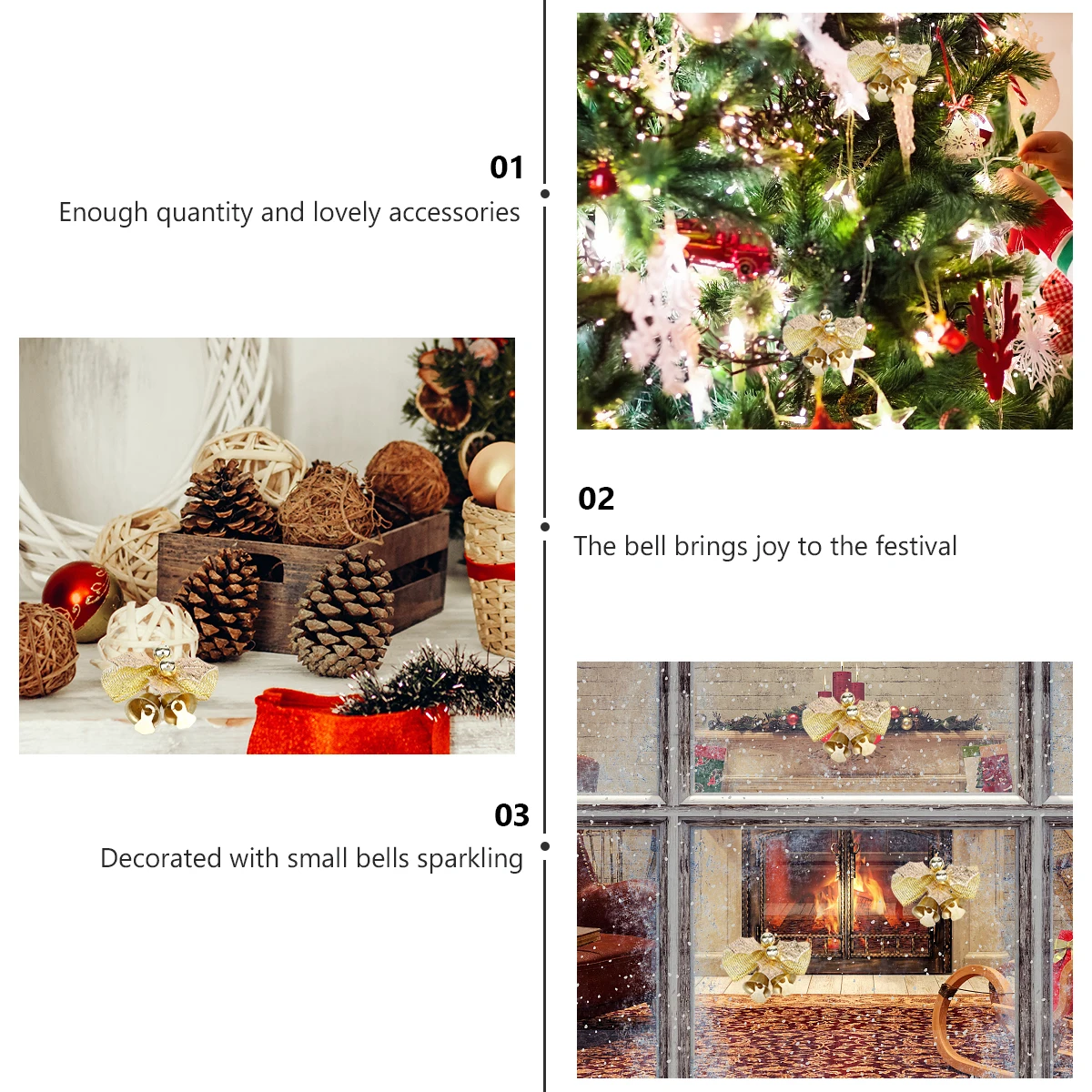

6 Pcs Christmas Tree Decorations Shiny Gold Bows Mini Ribbon Bells Craft Supplies Festive Ornaments Xmas DIY Accessories