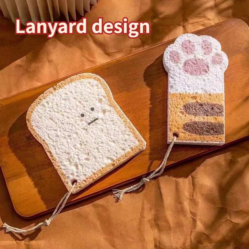 Cute Toast Dishcloth Dish Washing Sponges Wood Pulp Cotton Scouring Pad Scrubber Kitchen Cleaning Cloth Tools Plate Pot Cleaner