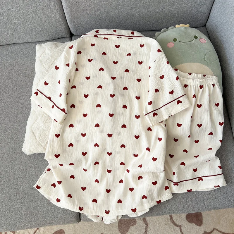 2Summer short-sleeve pajama set for women, comfortable and trendy, shorts that can be worn outside, home wear set view 2