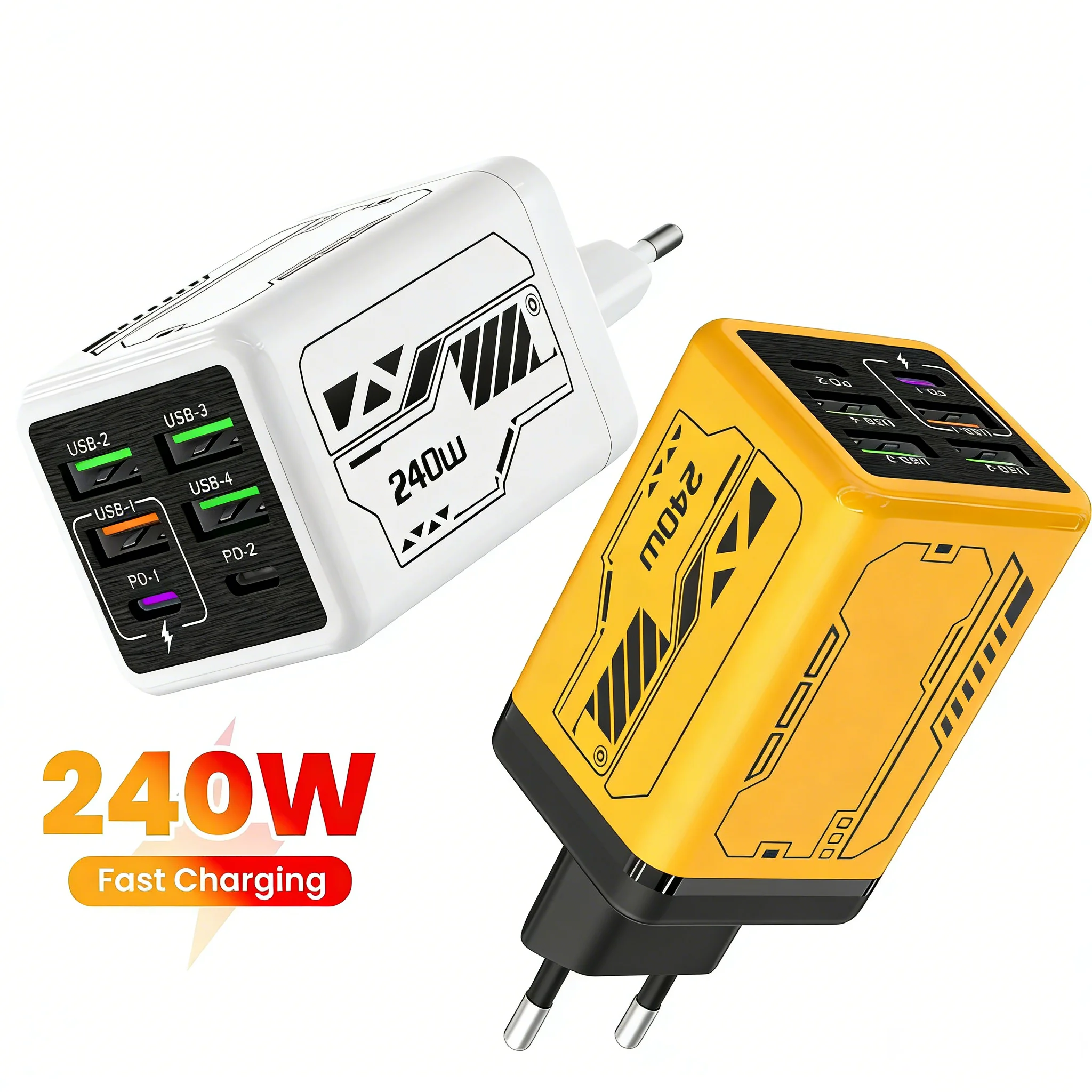 240W 6 Port USB C Wall Charger PD3.0 QC3.0 Super Fast Charging Phone Adapter for iPhone 17 Pro Samsung S24 Xiaomi Redmi EU US UK