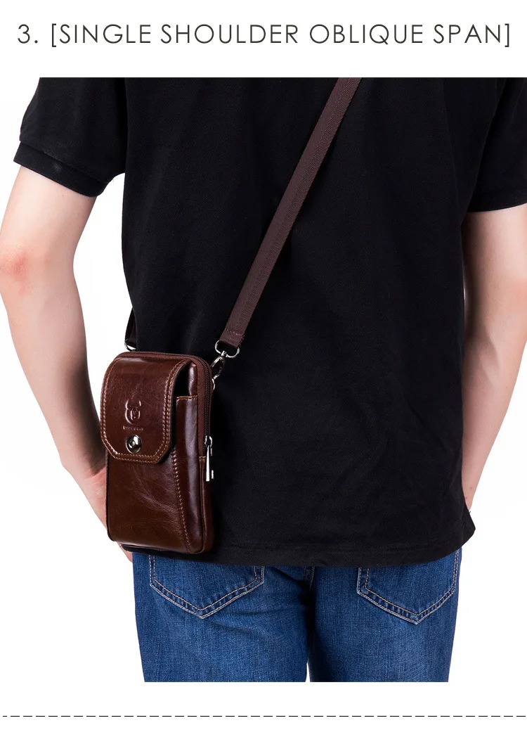 Sac à bandoulière rétro souple en cuir de vache véritable pour homme, sacoche de taille, avec ceinture croisée, pochette pour téléphone portable, multifonction