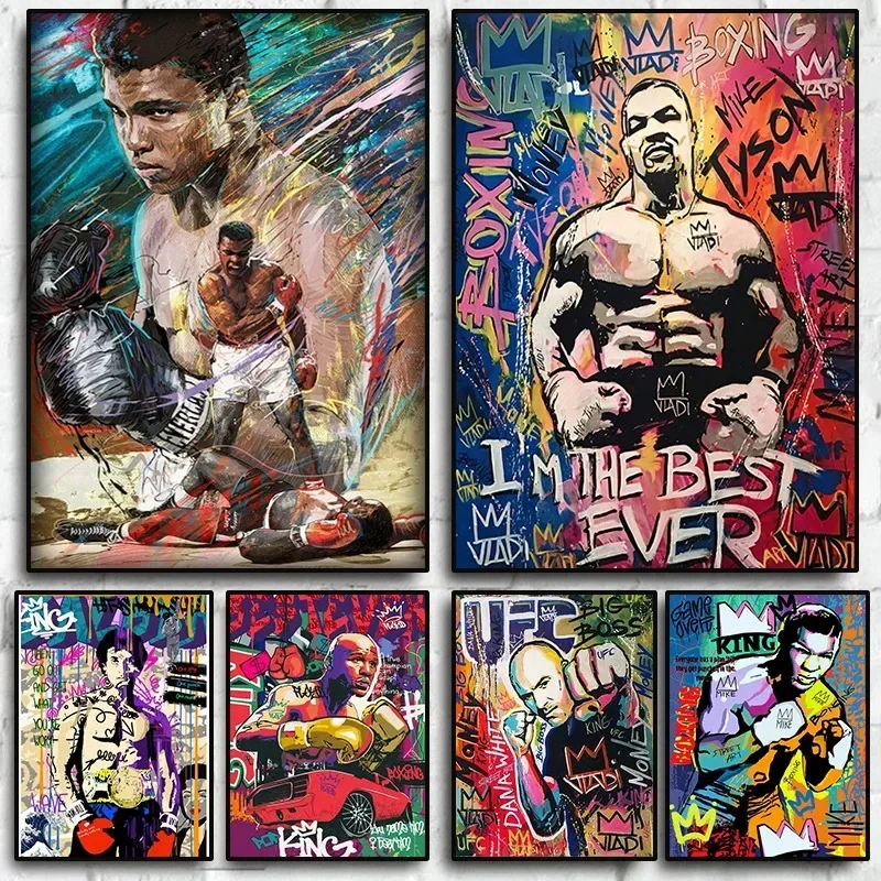 Boxing Champion Street Graffiti Posters Boxer Mike-Tyson Pop Art Canvas Painting Print Sport Player Motivational Wall Home Decor