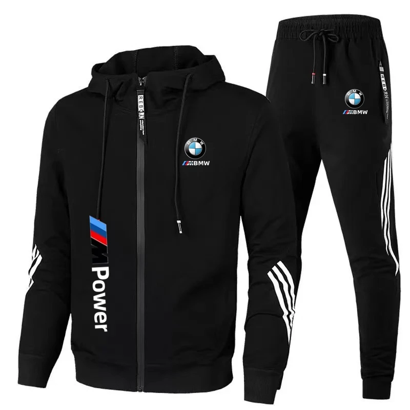 2025 New Trendy BMW Men's Clothing BMW Logo Print Tracksuit Casual Oversized Men Zip Sweatshirt+Pants 2 Piece Sportswear Sets