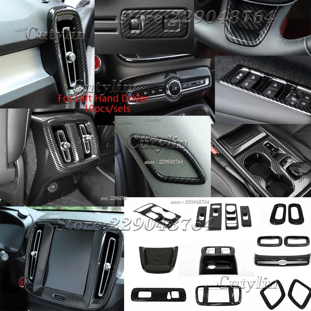 Kit de molduras interiores con textura de fibra de carbono negro para modelos Volvo XC40 de conducción a la izquierda de 2019 a 2021