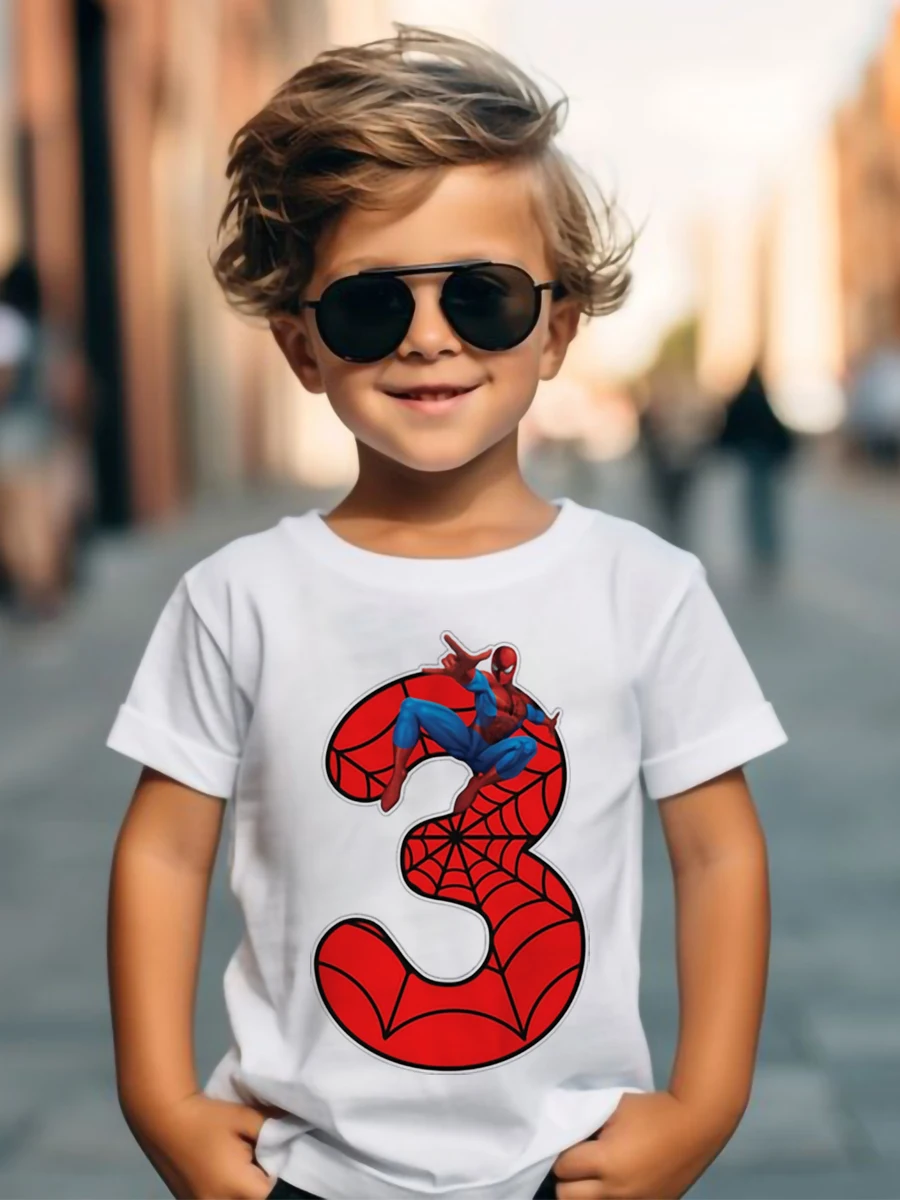 Disney Marvel SpiderMan 1-9 Birthday Kids Tshirts Boys T-Shirt Tees Girls Party T Shirt with Clothes Kids Fashion Tops Tshirt