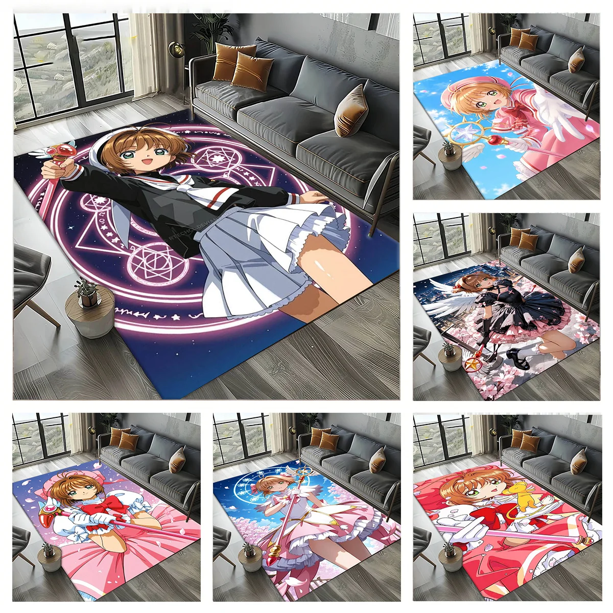 3D C-Cardcaptor S-Sakura‌ Anime S-Sakura Kinomoto Carpet Rug Art for Room Decor Home Sofa Gift Kids Area Rug Non-slip Floor Mat