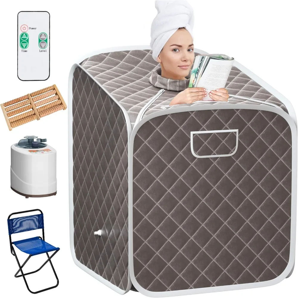 

Portable Steam Sauna Spa 2L Folding Private Sauna Tent W/Chair Foot, Massage Roller, Absorbent Pad,9 Adjustable Temperature