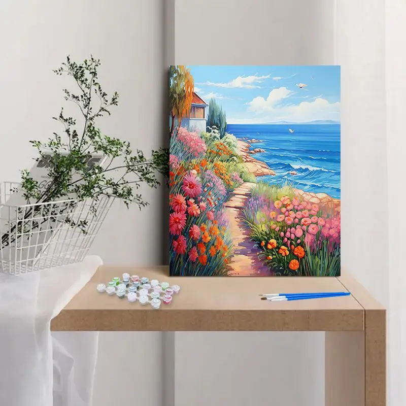 CHENISTORY DIY Pictures By Number Flowers Kits Drawing On Canvas Painting By Numbers Sea Landscape HandPainted Gift Home Decor