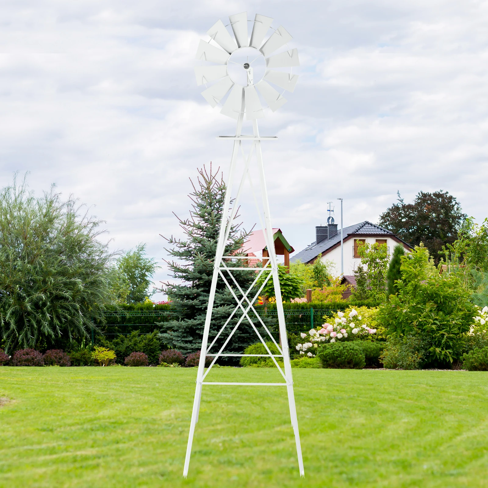 

8FT Weather Resistant Yard Garden Windmill White