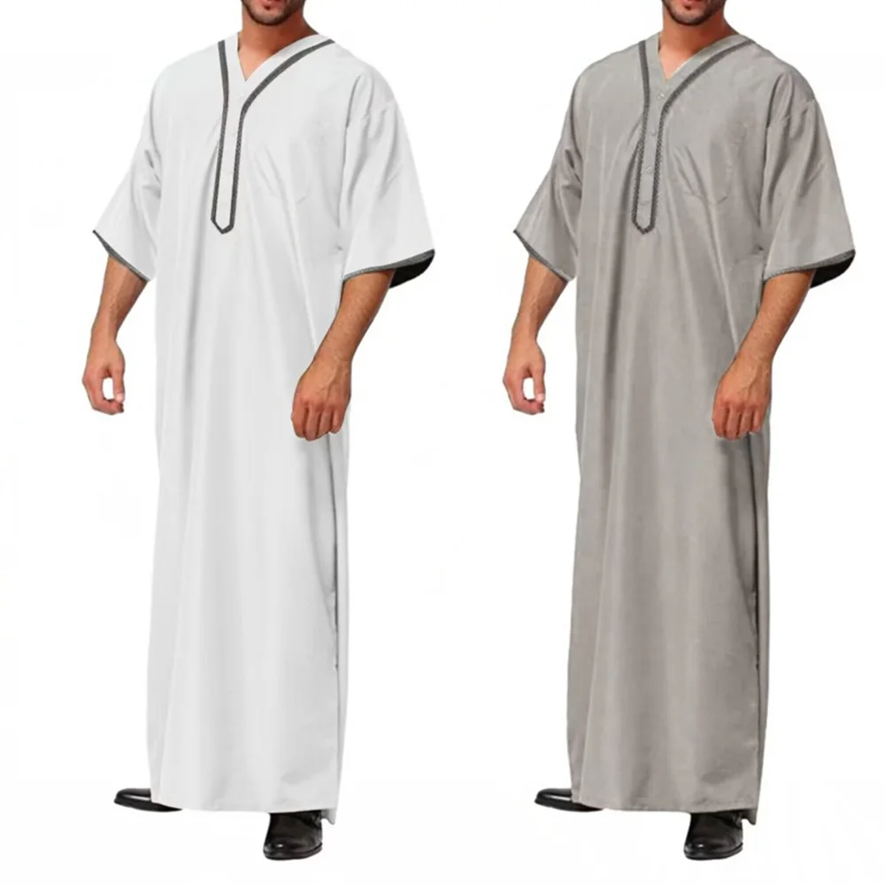 Mens Robe Printed Muslim Robe Arab Islamic Middle East Dubai Breathable Casual Pocket Loose Robe Men'S Clothing 2024 Summer