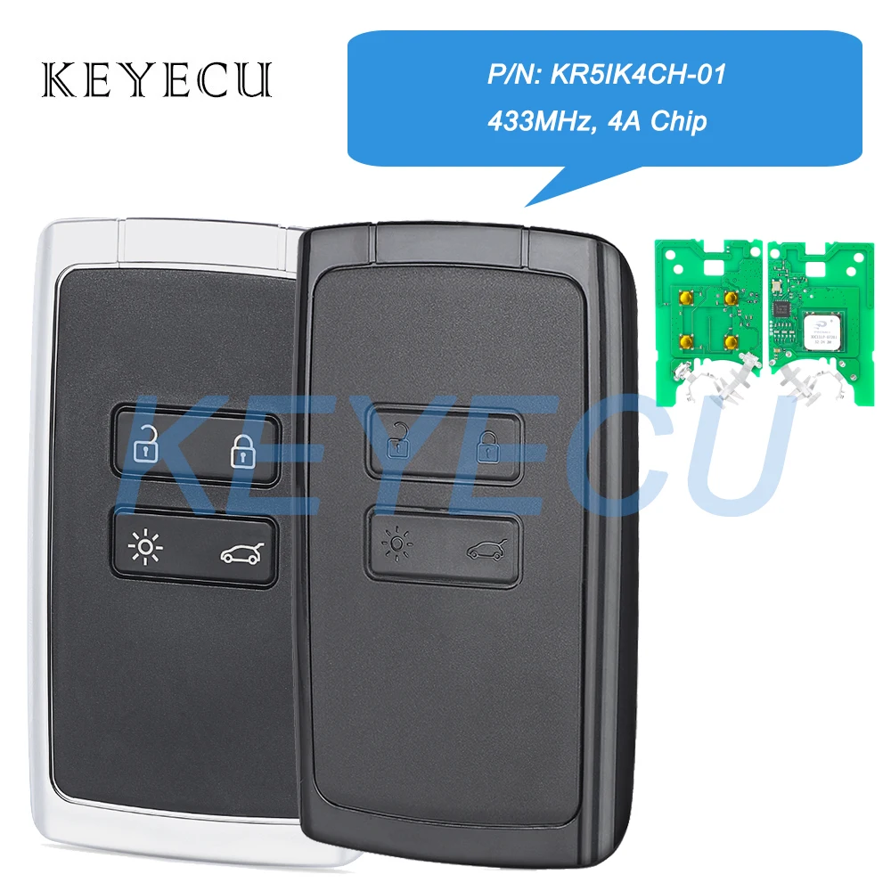 Keyecu KR5IK4CH-01 Keyless Smart Remote Key Fob 434MHz 4A Chip for Renault Megane 4 Talisman Espace 5 Kadjar 2016 2017 2018 2019