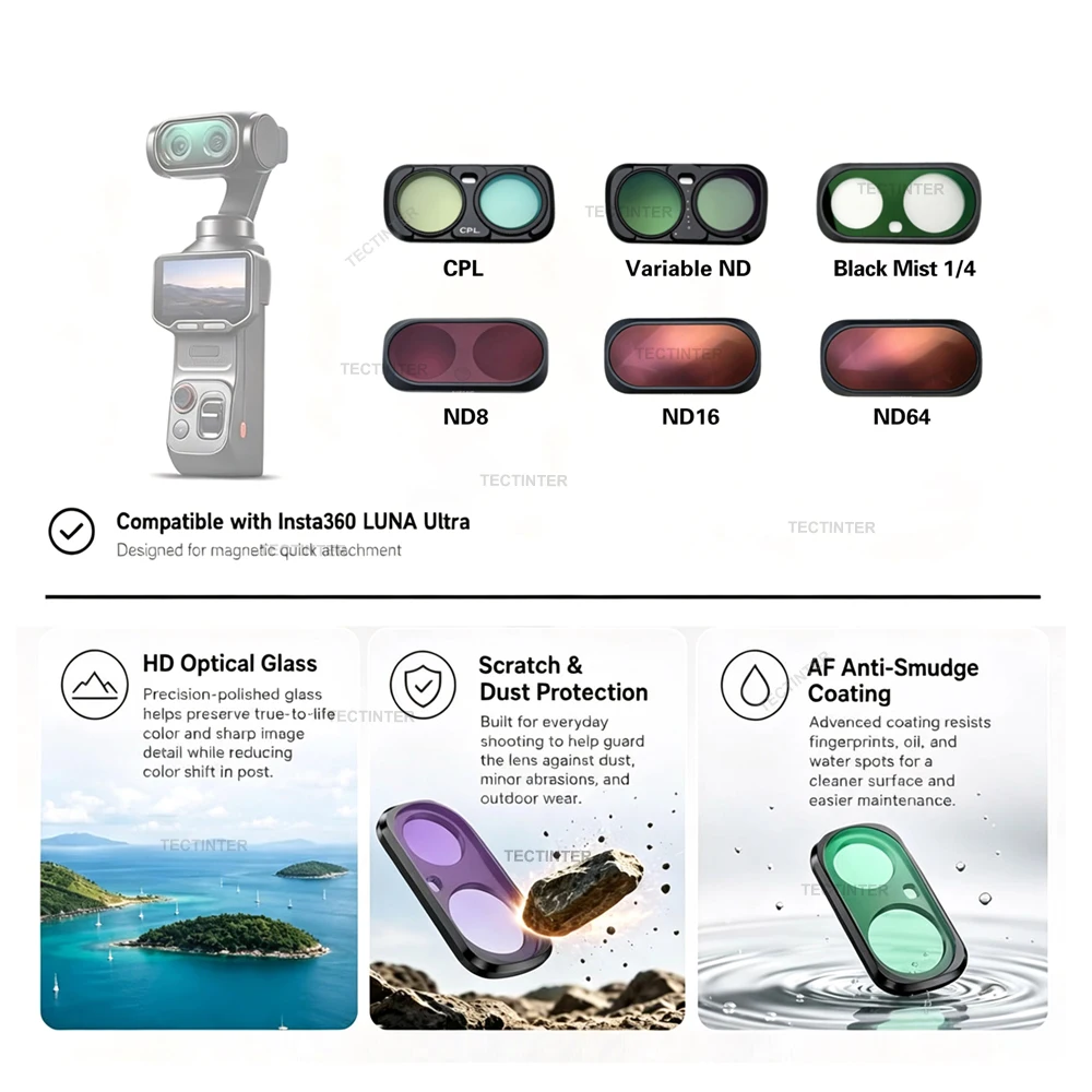 For Insta360 Luna Ultra Magnetic Lens Filter Kit CPL VND 1/4 Black Diffusion Mist ND8 Filter Frame Set Camera Vlog Accessories