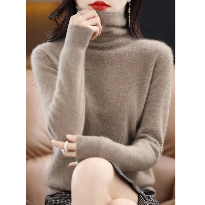 100% Pure Wool Cashmere Sweater 2023Fall/Winter Pile Collar Pullover Korean Fashion Casual Knitted Tops Women Jacket Long Sleeve