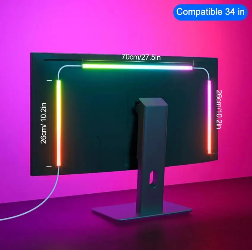 KcoiiFun USB PC LED-Streifenlichter 24-34 Zoll Computer RGBIC APP Musik-Sync Monitor-Bildschirm LED-Hintergrundbeleuchtung für Gaming-Raum Atmosphäre-Dekoration 6