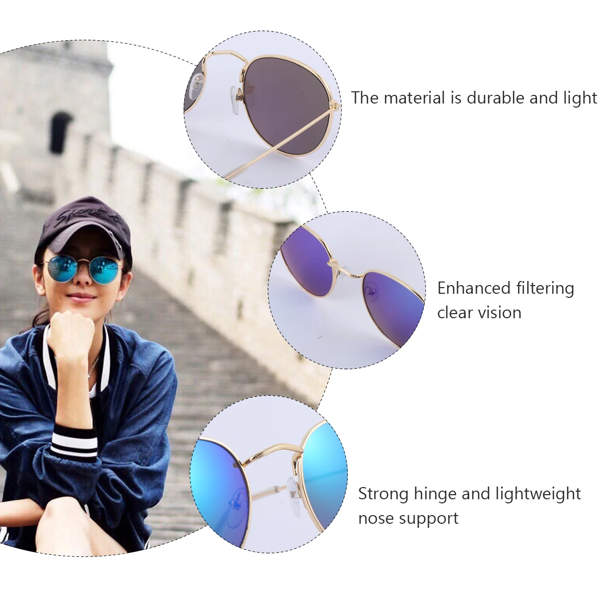 

2 Pcs Retro Round Frame Sunglasses Vintage Colorful Film Eyewear Fashion Beach Metal Outdoor Cool Glasses Woman Man Ocean Shades