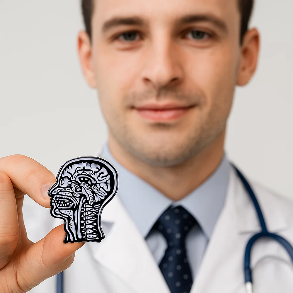 Hanreshe التشريح الطبي الجمجمة المينا دبوس الأشعة الأشعة السينية الدماغ شارة بدبوس للطبيب والممرضات عالم الأحياء مجوهرات هدايا #2