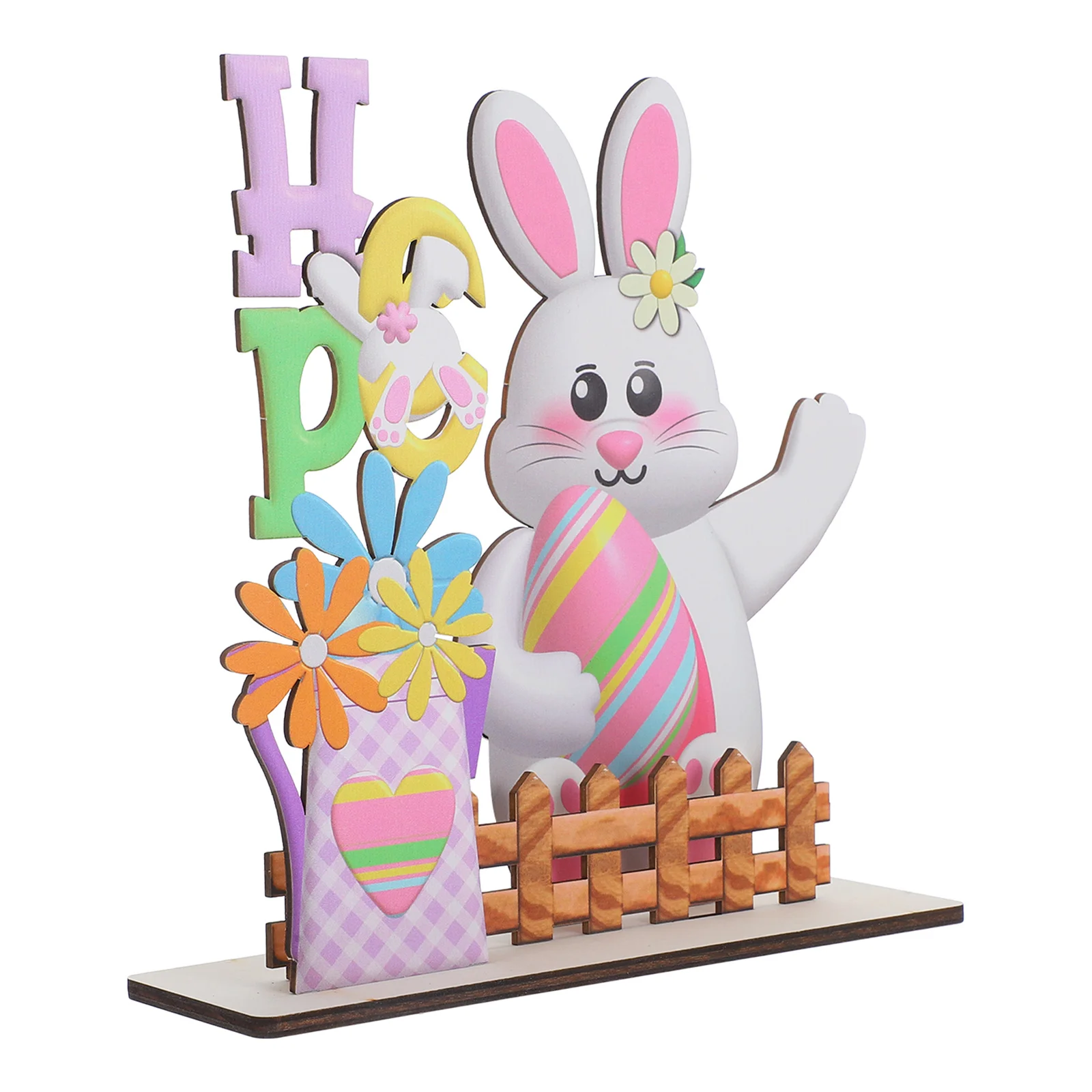 

Spring Home Decor Wooden Easter Bunny and Egg Ornament for Tabletop Mantel Centerpiece Tiered Tray Display Farmhouse Style