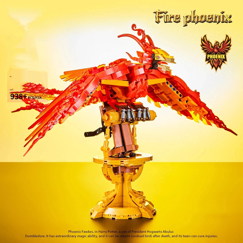 938PCS MOC Creativity Mechanized Fire Phoenix Model Building Blocks Desktop Ornament Assembling Animal Bricks Toys for Kids Gift