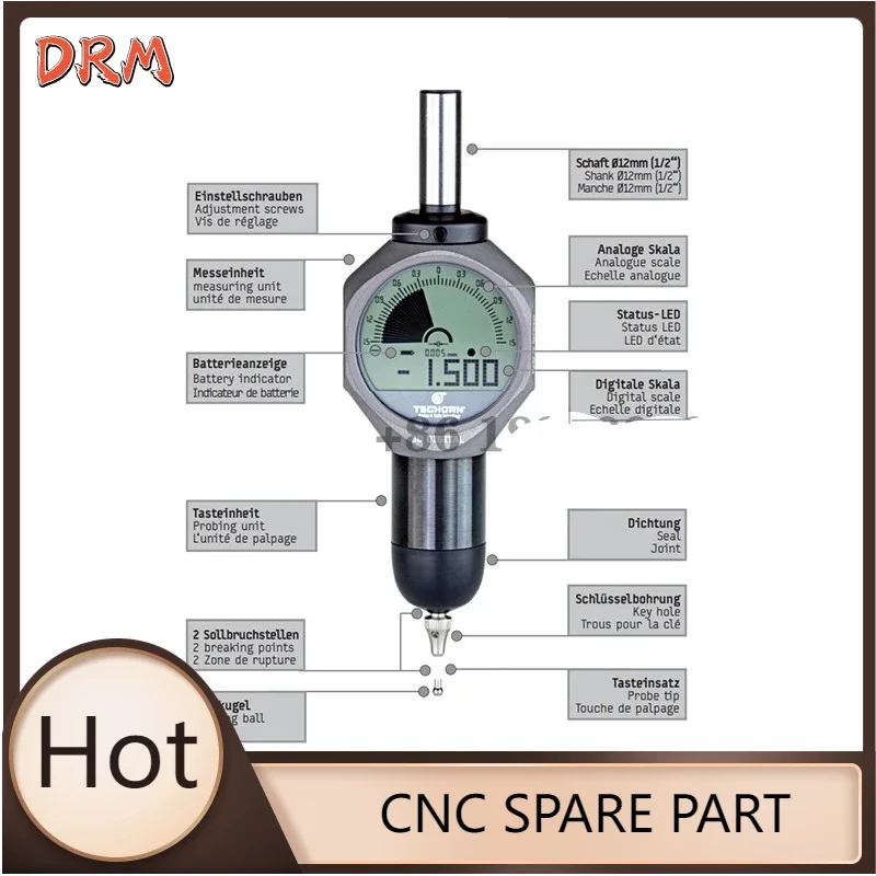 

CNC Germany TSCHORN 3D digital display edge finder Thor splitter rod 0.005mm IP67 waterproof probe 01D30012 Cyclmotion