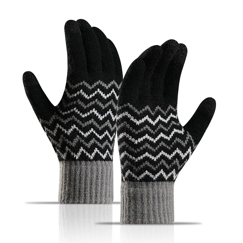 Rimiut 2022 New Winter Men\'s Imitation Wool Full Finger Cold-proof Warm Gloves Split Finger Touch Screen Knitted Gloves