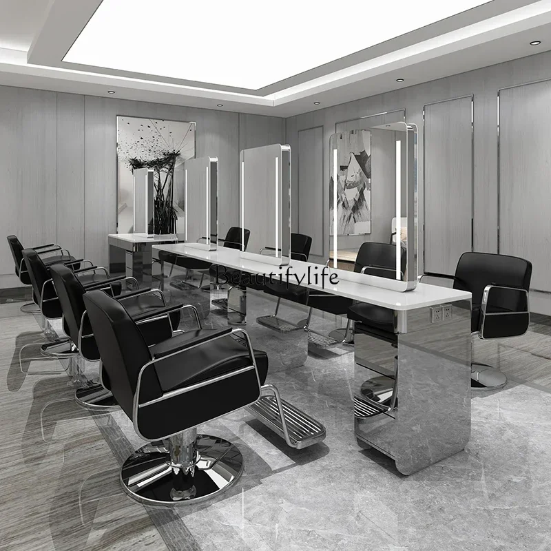 88.Single Double-Sided Dressing Table Hair Salon with Light Perm Hair Salon Hair Cutting round Mirror