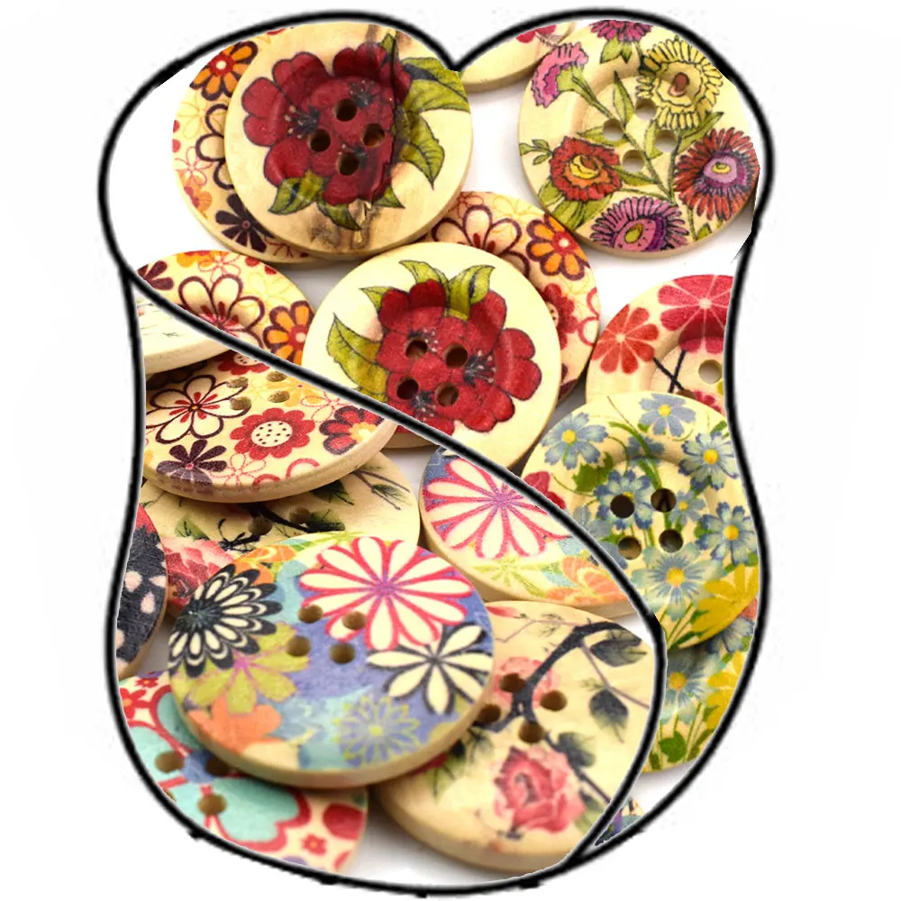 

100 шт., 30 мм, большие деревянные пуговицы с цветами, круглые швейные 4 отверстия, украшения для изготовления карт, украшения для скрапбукинга