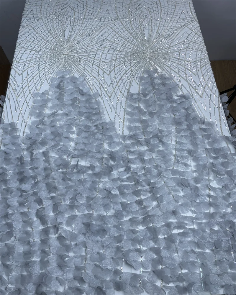 

3D Тюлевое кружево с блестками, французская сетка, африканская кружевная ткань, 5 ярдов, высокое качество, кружевная ткань с бисером для шитья