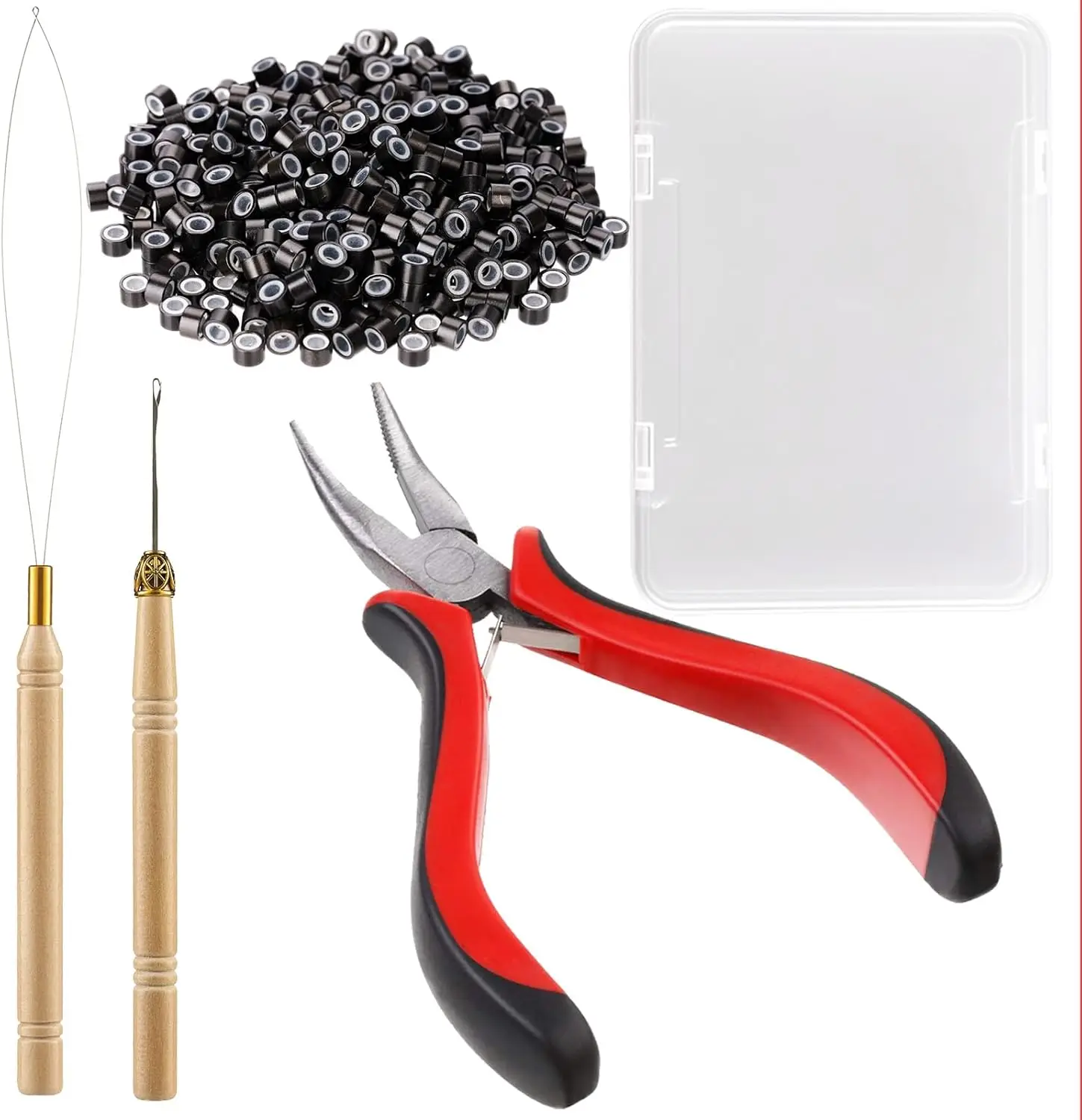 

500 Silicone Lined Ring Beads & 3-Hole Pliers Set for Hair Extensions, Tinsel, Feathers - Easy Install