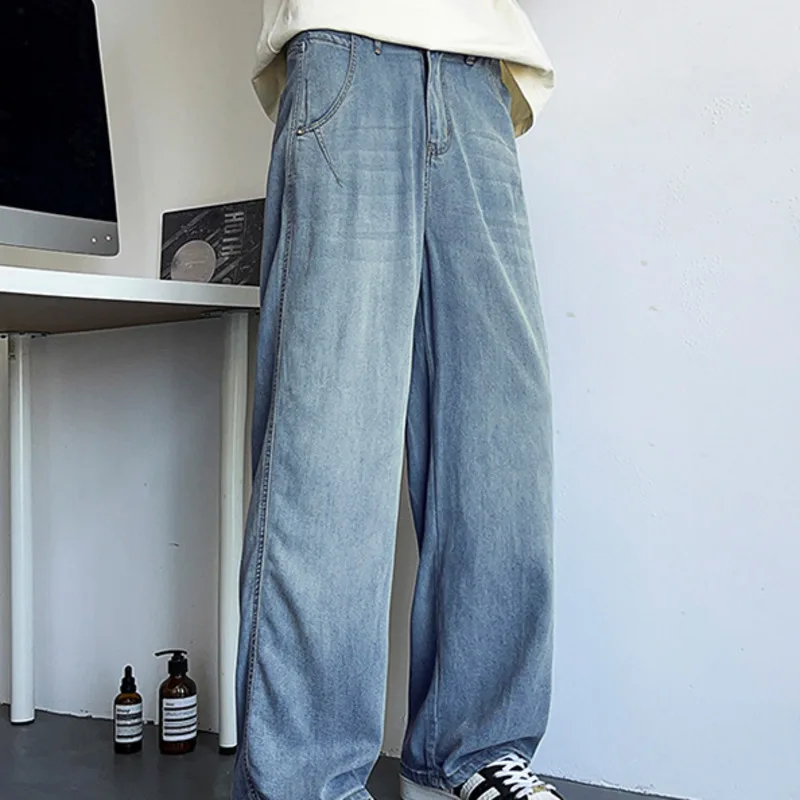 2025 new summer men's thin straight leg American jeans trendy brand loose casual versatile simple solid color pants BY103