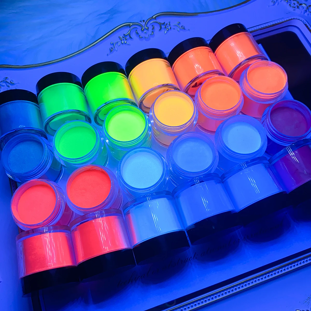 10G*12Jar Glow in The Dark Glitter Resin Dye Luminous Pigment Powder Kit Safe Long Lasting for Fine DIY Acrylic Nail Art Party