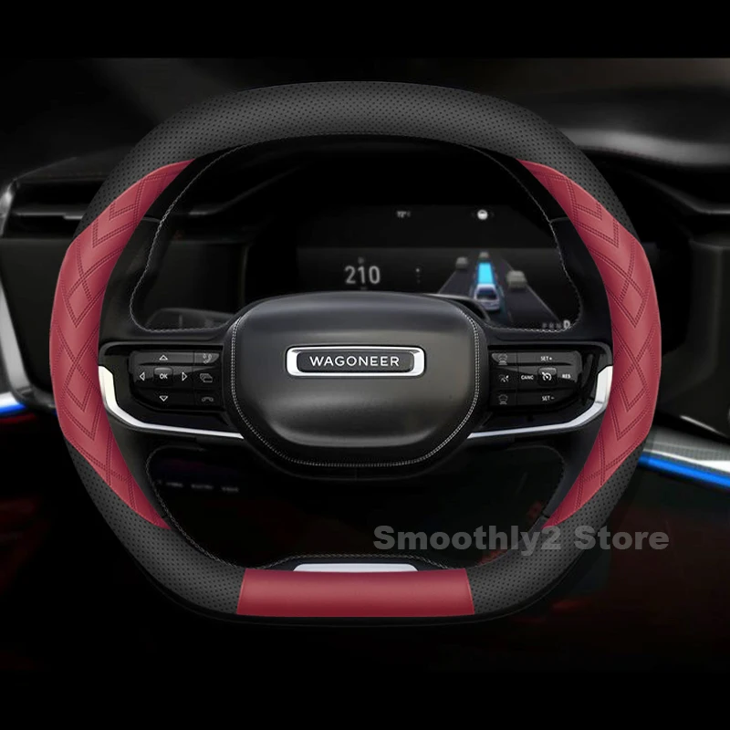 غطاء عجلة قيادة السيارة من الجلد لسيارة Jeep Wagoneer S 2024 2025 ملحقات داخلية لعجلة قيادة السيارات مقاومة للاهتراء #6