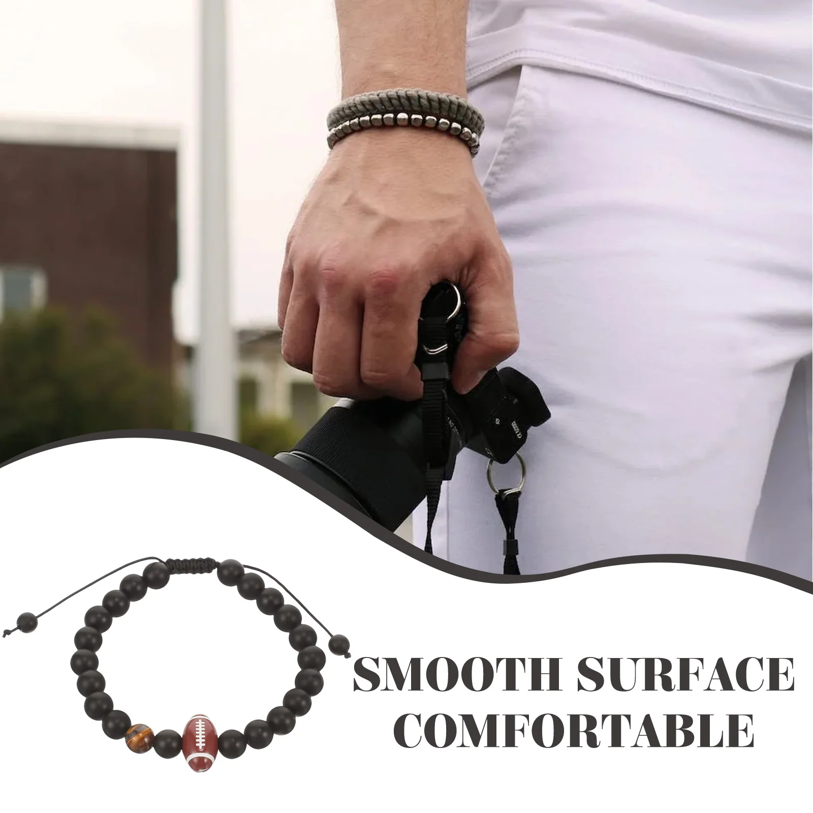 

Rugby Bracelet Frosted Stone Adjustable Wristwear Sports Supply Wear resistant Compact Portable bracelet fans accessory small