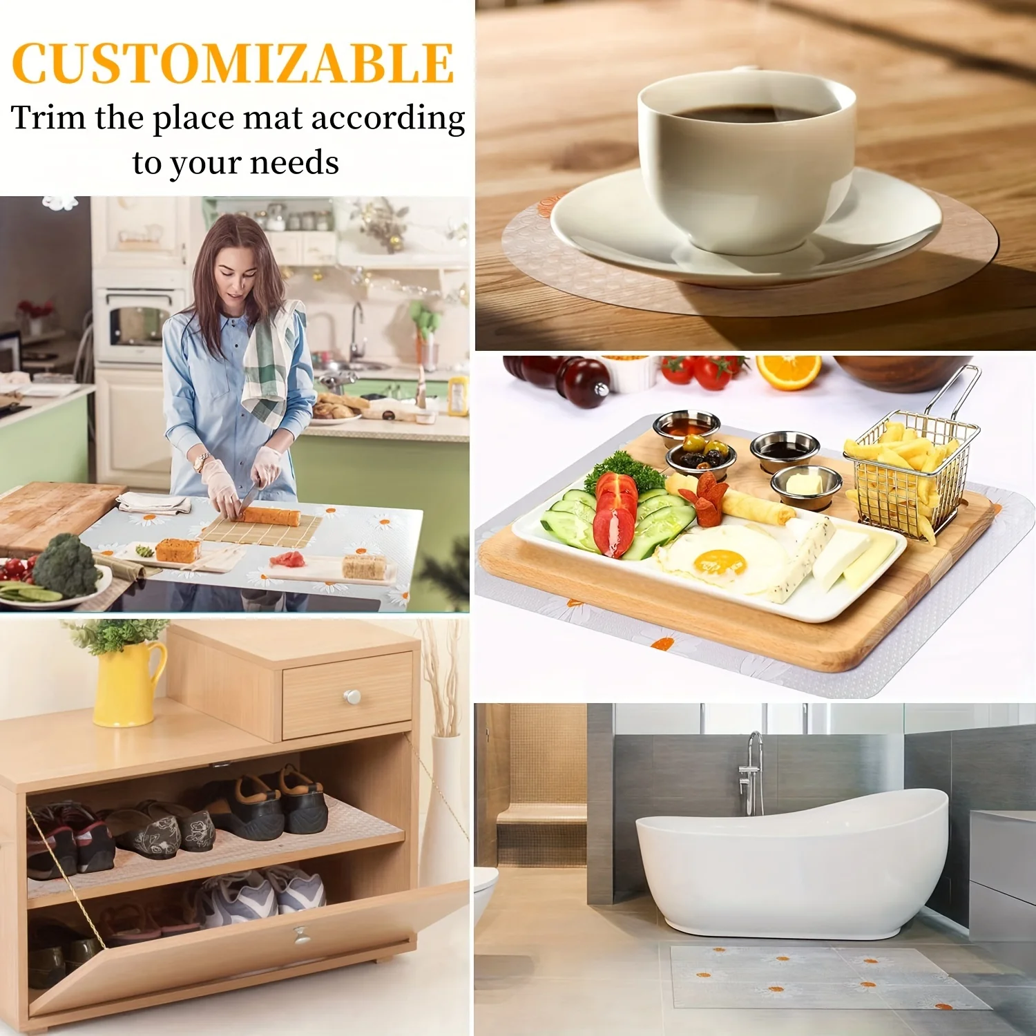 5pcs Waterproof EVA Refrigerator Liners with Daisy Pattern, Moisture-proof Anti-slip Washable Mats for Fridge, Drawers,Cabinets
