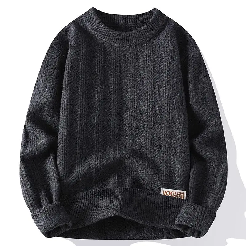 

Fine Men's Fashion Autumn Winter British Style Slim Trend Stripes with Solid Color Crew Neck Pullover Sweater Casual Knitwear