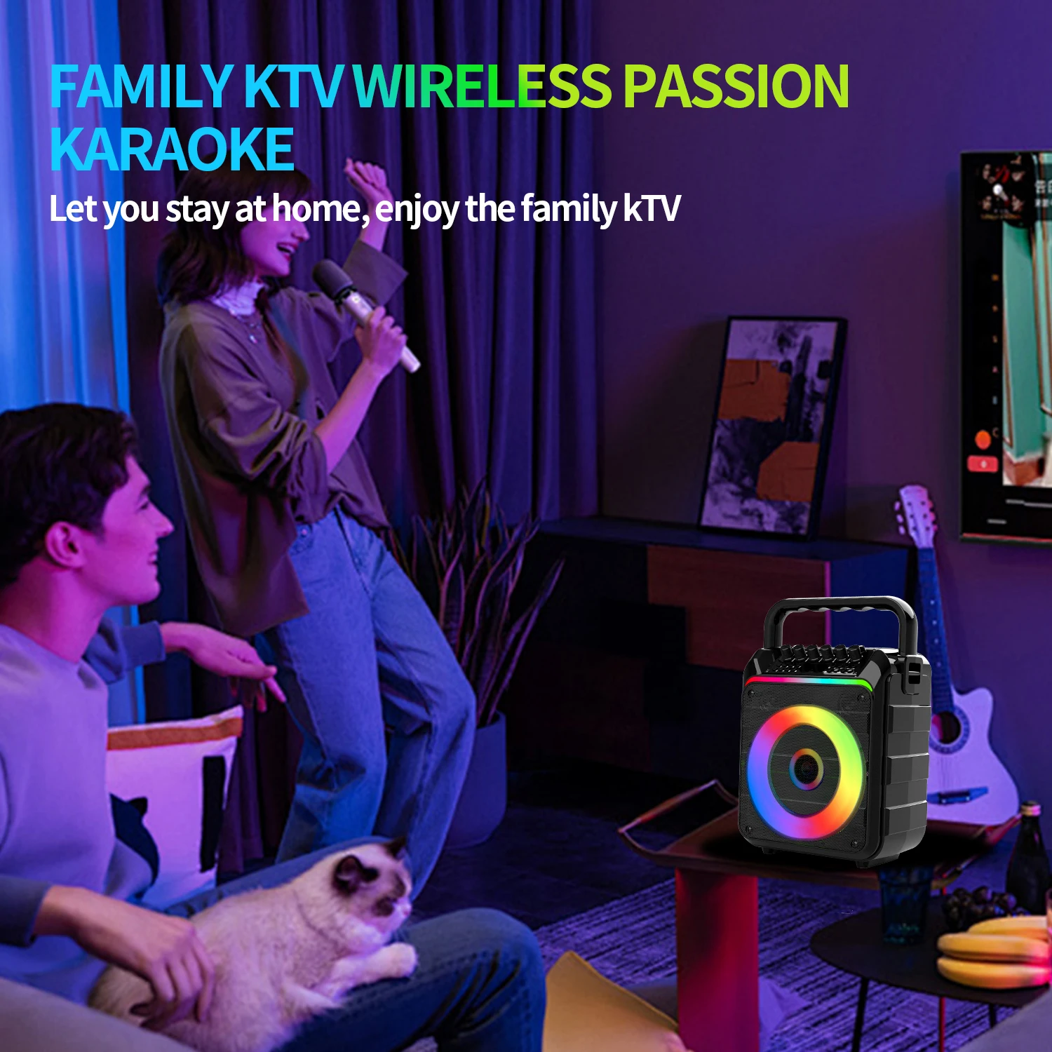 AMZ 인기 저렴한 K11 노래방 스피커, 가족 파티 노래를 위한 무선 마이크 2개 포함, Bt5.3V, TF, USB, FM 지원